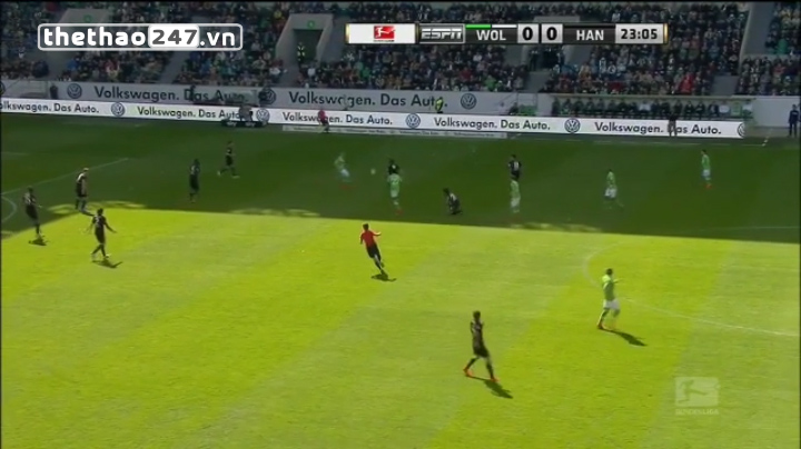 Video clip bàn thắng: Wolfsburg 2 - 2 Hannover 96 (VĐQG Đức)